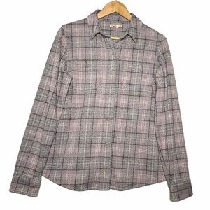Faherty Legend Shirt Women’s Medium Pink Gray Plaid Flannel Soft Stretch Pockets